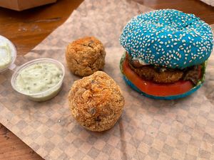 Burger and arancini #Veganuary at Five Buns in South East London