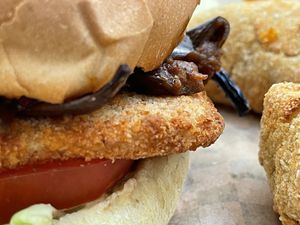 Aubergine burger #Veganuary at Five Buns in South East London