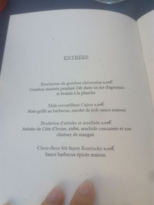 Starters menu at L'Embuscade in Paris
