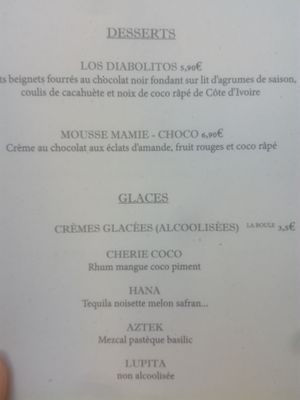 Desserts and home made icecreams menu at L'Embuscade in Paris