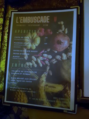 Menu at L'Embuscade in Paris
