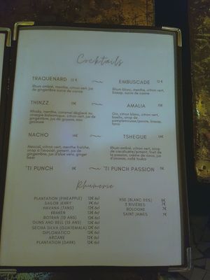 Drinks menu at L'Embuscade in Paris