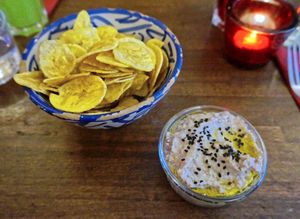 Plantain chips + Black eyed pea hummus at L'Embuscade in Paris