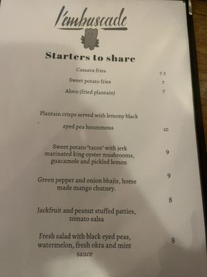 Menu  at L'Embuscade in Paris