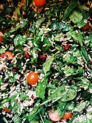 The Sista Barista Salad. 
Mixed Grains and Beans, Cherry Tomatoes, Baby Spinach with Balsamic Glaze  at Sista Barista Cafe in South East London