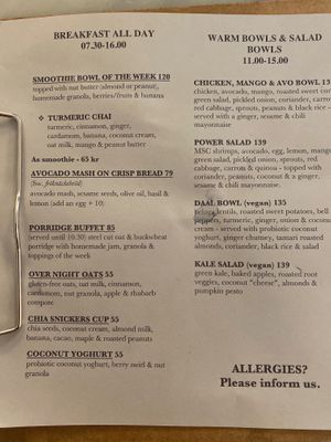 Menu at BodyBuddy in Stockholm