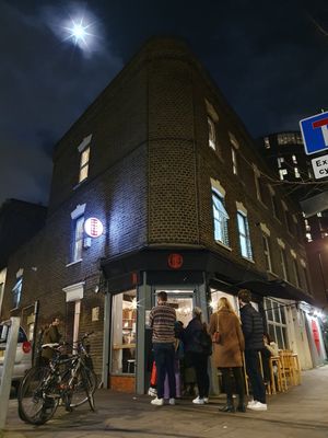 Exterior (and queue!) #Veganuary at House of MoMo in North London