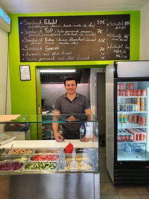 very friendly!  at Falafel Top in Leuven