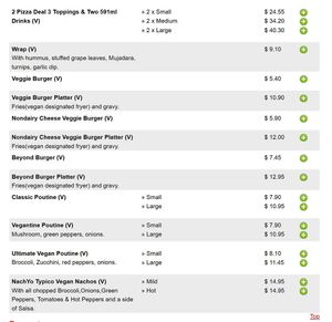 vegan menu 02 at Milano Pizza in Ottawa