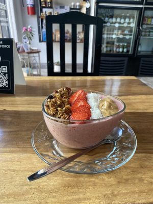 Pink pitaya frozen bowl  at Liquid Prana in Playa Del Carmen