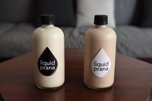 Some of our nut mylks. LP Simply Almond and Chocolate Almond Mylk. We also have, Raw Cashew Mylk, Coconut Mylk, and Peanut Mylk. at Liquid Prana in Playa Del Carmen