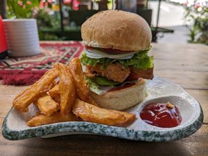 Tempeh burger at Benny's Vegan in Battambang
