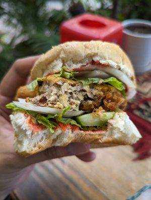 Tempeh burger at Benny's Vegan in Battambang