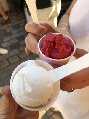 Sour cherry and salted coconut (2,80€ each!)  at Antipodean Gelato in Frankfurt