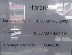 Opening hours at El Jardin Vegetariano in Panama City
