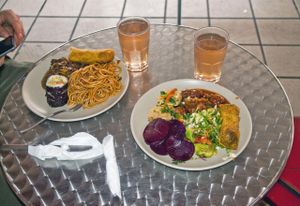 Choice of different dishes on our plates at El Jardin Vegetariano in Panama City, May 2014 at El Jardin Vegetariano in Panama City