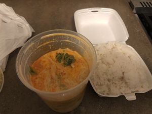 Red curry with vegetables at Happy Thai in Bloomington