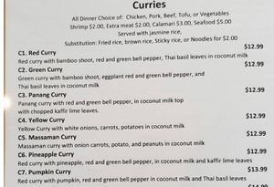 Curry options at Happy Thai in Bloomington