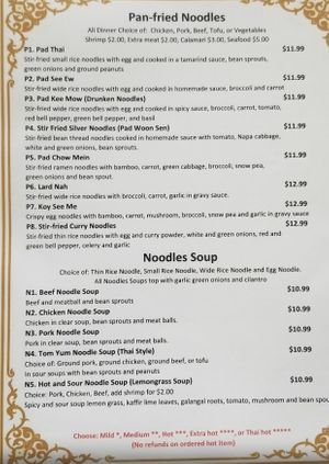 Noodle options at Happy Thai in Bloomington