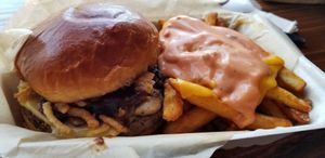 Shroom Burger upgraded with Animaless Fries at Chicana Vegana in Fullerton