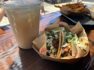 Street tacos and horchata  at Chicana Vegana in Fullerton