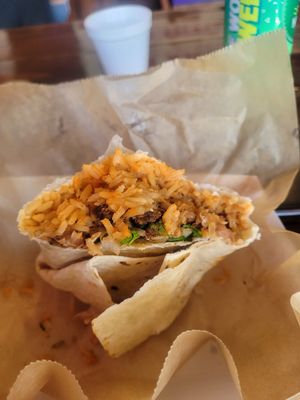 Inside of my burrito after eating most of it at Chicana Vegana in Fullerton