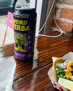 Asada taco and weird Yerba   at Chicana Vegana in Fullerton