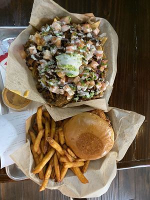 Nachos and burger  at Chicana Vegana in Fullerton