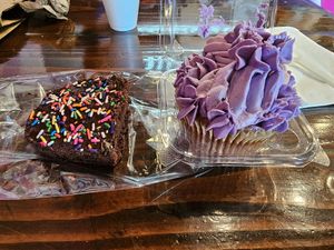 Brownie and cupcake. at Chicana Vegana in Fullerton