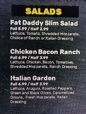 Menu at Fat Daddy's Pizzeria in Provo