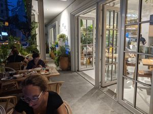 Outdoor seating at Green Friday in Shanghai