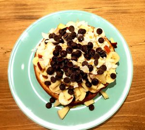 We went overboard with the toppings! Lots of fruit and chocolate sprinkles ;) at Heart-Garden Waffles & Coffee in Amsterdam