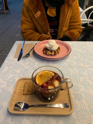 Alcohol free ‘gluhwein’ and a waffle with ice cream. Delicious! at IceLab NiceCream Creations in Antwerpen