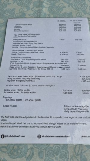 Part of menu at IceLab NiceCream Creations in Antwerpen