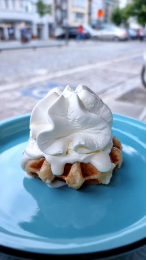 Luikse wafel with whip cream at IceLab NiceCream Creations in Antwerpen