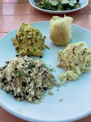 Curry tofu, egg salad, couscous, and a fresh challah   at Root 66 Cafe in Santa Fe