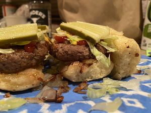 Impossible sliders with the Challah rolls!! Delicious!!  at Root 66 Cafe in Santa Fe