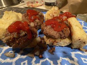 Yummy sliders with your Challah , Jack.   at Root 66 Cafe in Santa Fe