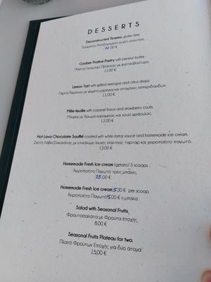 Menu at Koukoumi Hotel in Mykonos