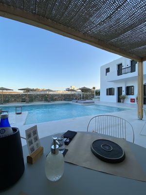 View from restaurant terrace at Koukoumi Hotel in Mykonos