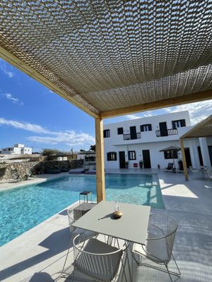 The outdoor seating at Koukoumi Hotel in Mykonos