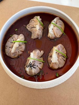 Steam dumplings with sunflower mince, vegetables, sweet and sour hoisin sauce with lime and ginger at Koukoumi Hotel in Mykonos