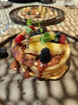 The pancakes were yummy but they needed more topping sauce at Koukoumi Hotel in Mykonos