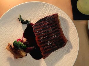 Aged seitan steak with root vegetables and port sauce - absolutely fantastic at Koukoumi Hotel in Mykonos