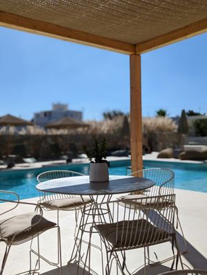 Seating outdoors . at Koukoumi Hotel in Mykonos