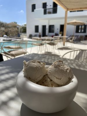 Ice cream (vanilla and pistachio)  at Koukoumi Hotel in Mykonos