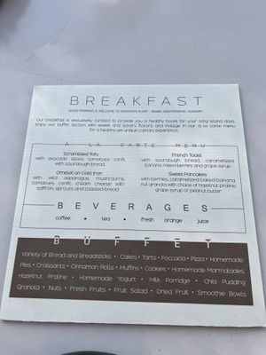 Breakfast menu 🥞   at Koukoumi Hotel in Mykonos