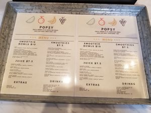 Menu at PoPsy in Tupelo