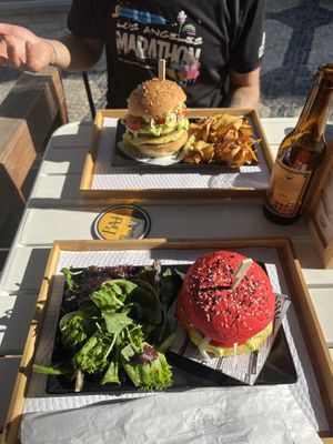 Beet Burger + Double Mush Burger  at BEIJU HEALTHY FUN FOOD in Cascais