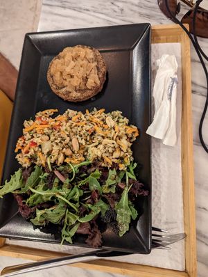 Mushroom burger with bali salad at BEIJU HEALTHY FUN FOOD in Cascais